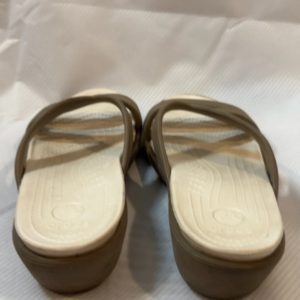 CROCS Women's Brown and Cream Slide Sandals - Picture 5 of 6